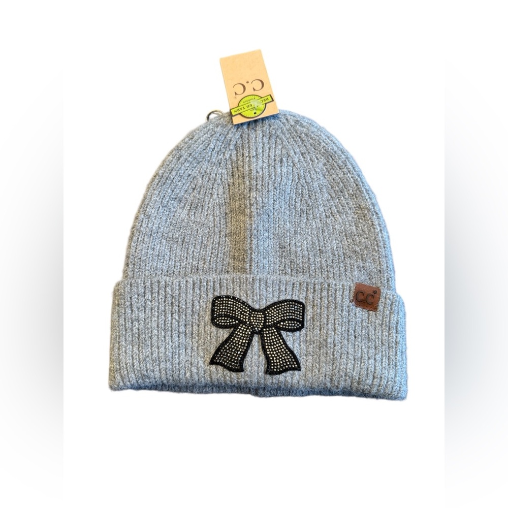 NWT C.C Woman’s  Light Gray Beanie with Black Bow